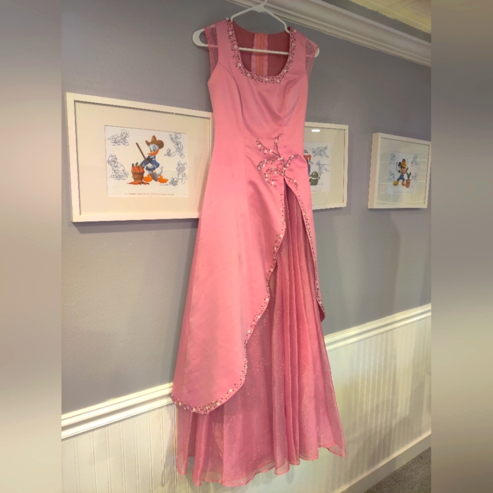 Handmade 2000s Pink Beaded Prom Dress